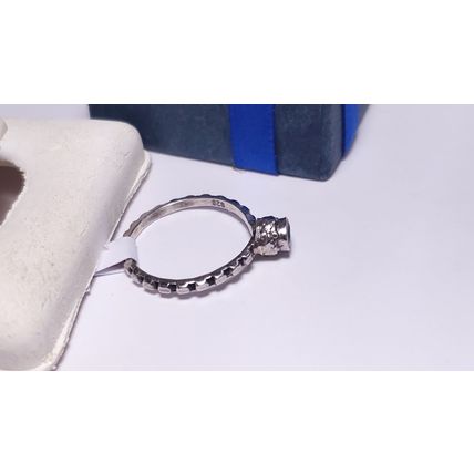 Estate 1/5ct Light Blue Topaz sculpted Bezel SterlingSilver gear shank Ring22167