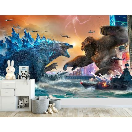 Photo Wallpaper King Kong Vs Godzilla, Wall Mural for Kids Room, Wall Decor