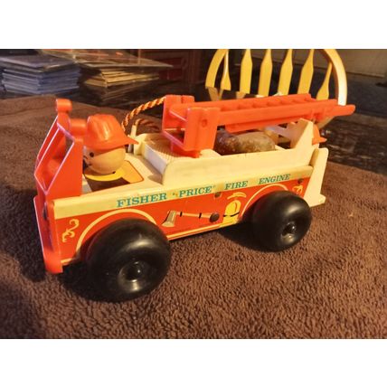 Old Vintage Original Fisher Price Fire Truck # 720 8 1/2" Long Working 1968