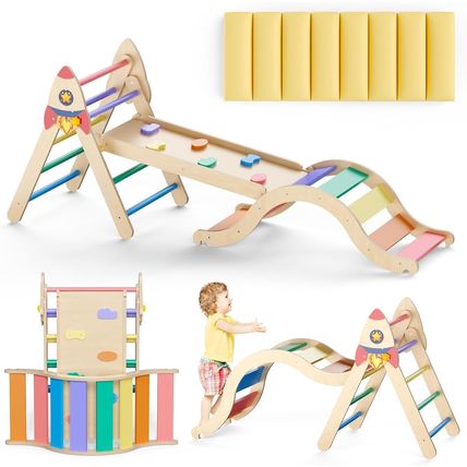Pikler Triangle Set with Cushion, 9-In-1 Kids Climbing Toys for Toddlers 1-3 Ins