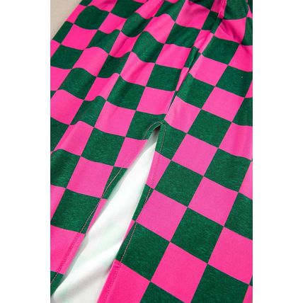 Rose Checkered Print Side Slit High Waist Midi Skirt
