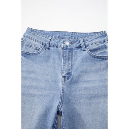 Beau Blue Mineral Wash Raw Hem High Waist Flared Jeans