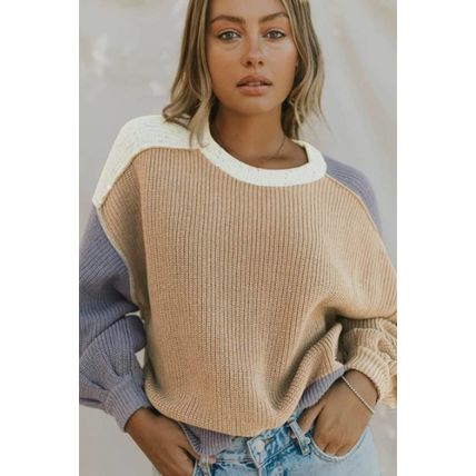 Multicolor Color Block Patchwork Baggy Sweater