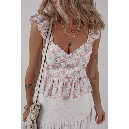 Pink Floral Flutter Peplum Tank Top