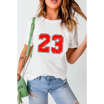 White Number 23 Cracking Print Casual T Shirt