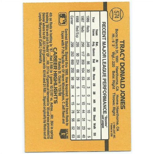 1989 Donruss - #574 - Tracy Donald Jones DP