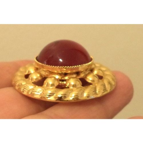 Simon Chang Gold Ruby Byzantine Revival Cabochon LARGE vintage Clip Earrings