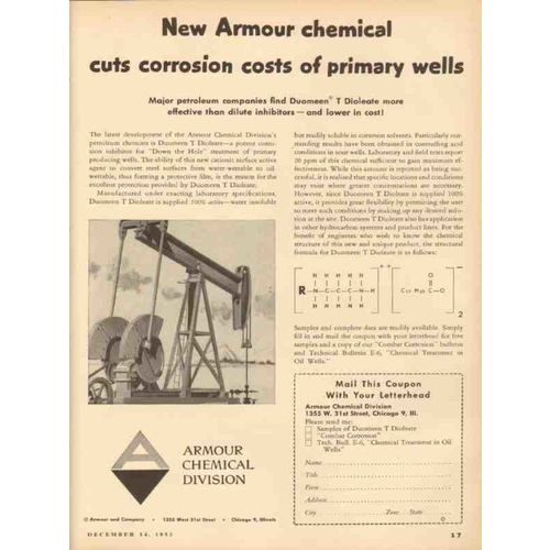 armour chemical company 1953 cuts corrosion costs oil well vintage ad