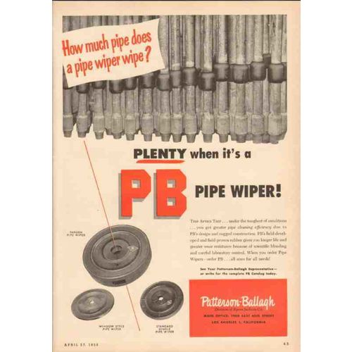 byron jackson company 1950 patterson-ballagh pb pipe wiper vintage ad