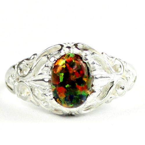 Created Black Opal, 925 Sterling Silver Ring, SR113
