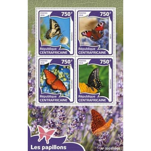 CENTRAL AFRICA 2016 SHEET MNH BUTTERFLIES PAPILLONS BORBOLETAS SCHMETTERLINGEN