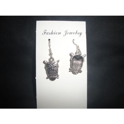 Original wide eyed long eared owl on branch short drop earrings