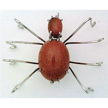 Brown Gold Stone Spider Stainless Wire Wrap Pin Brooch 15
