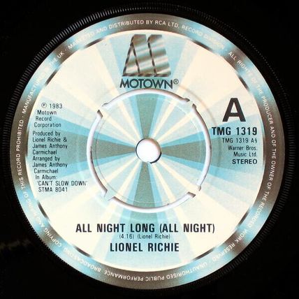 Lionel Richie - All Night Long (All Night) 7", Single, Pus Very Good Plus (VG+)