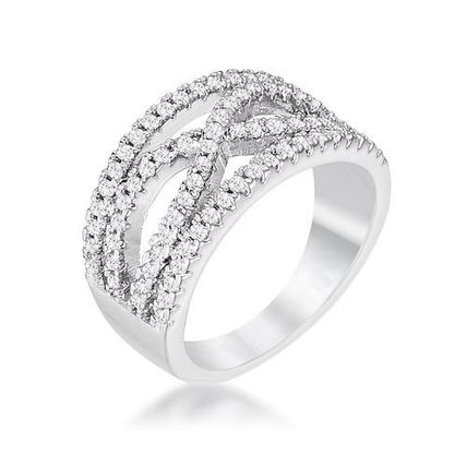 4Ct Rhodium Plated Classic Twist Wide CZ Ring