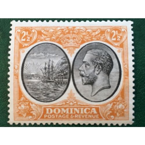 Dominica KGV 1923 2½d Black & Orange Yellow Mounted Mint MM SG 77 Boat Stamp