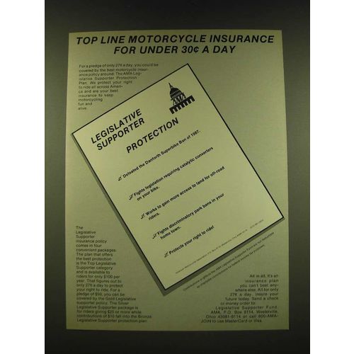 1990 Legislative Supporter Fund AMA Ad - Top line Motorcycle insurance