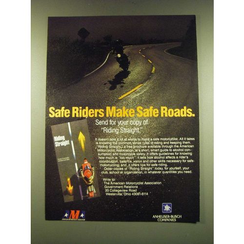 1990 AMA American Motorcyclist Association Ad - Safe riders make safe roads