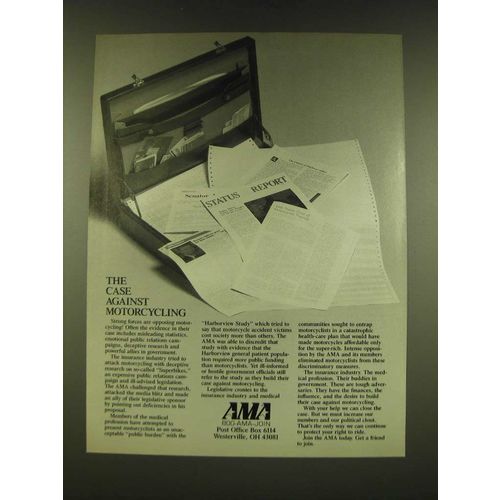 1990 AMA American Motorcyclist Association Ad - The case against motorcycling