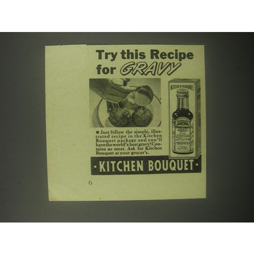 1940 Kitchen Bouquet Ad - Try this recipe for gravy