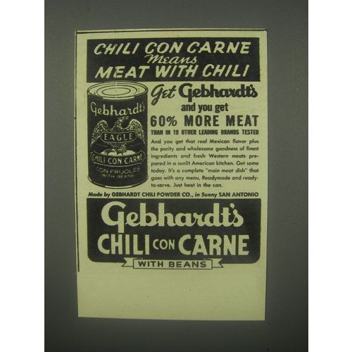 1940 Gebhardt's Chili Con Carne Ad - Chili Con Carne means meat with Chili