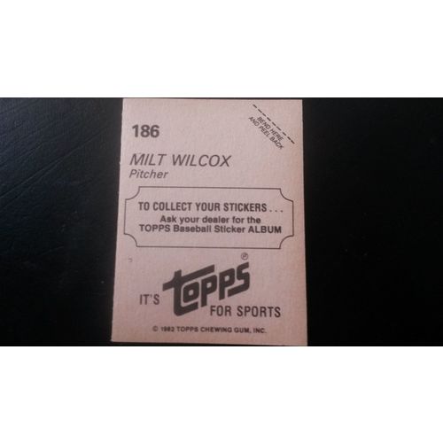 1982 Topps Stickers Card # 186 Milt Wilcox Excellent (5) Detroit Tigers