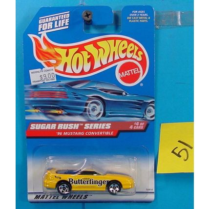 C51 HOT WHEELS SUGAR RUSH SERIES 1996 MUSTANG BUTTERFINGER #744 NEW ON CARD