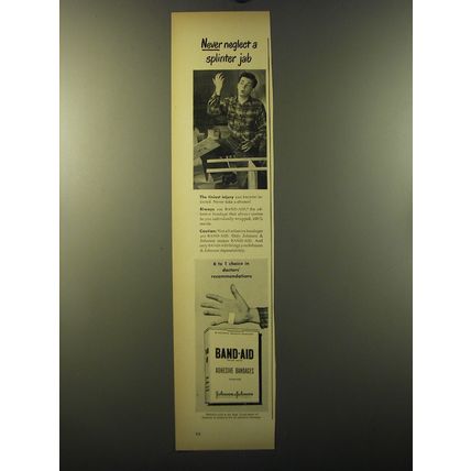 1949 Johnson & Johnson Band-Aid Adhesive Bandages Ad - Never neglect a splinter
