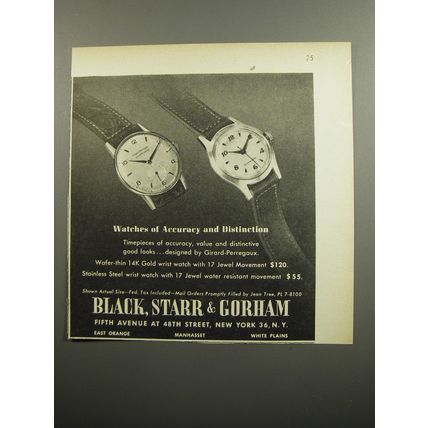 1952 Black, Starr & Gorham Girard-Perregaux Watches Ad - Watches of Accuracy