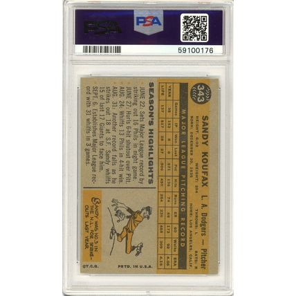 1960 Topps Sandy Koufax #343 PSA 6 P1313