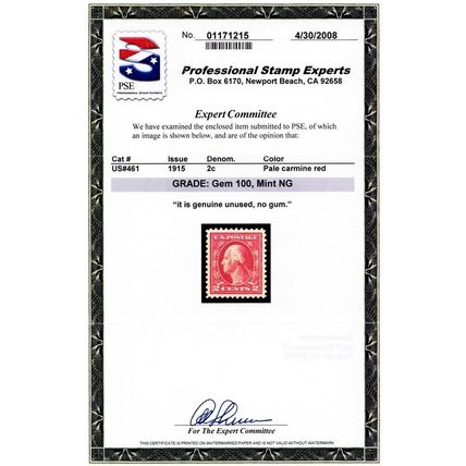 461, Unused 2¢ Superb GEM With PSE Graded 100 Certificate - Stuart Katz