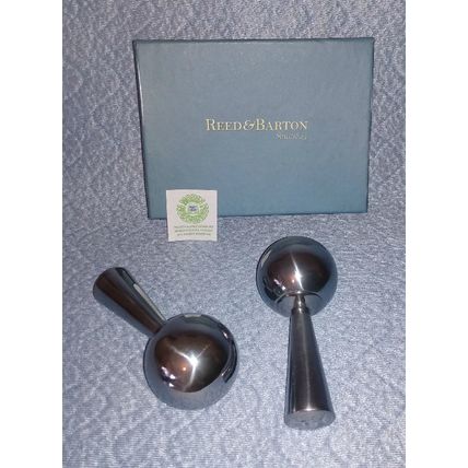 NIB NOS REED & BARTON METAL WORKS TABLE ART MARACAS SALT AND PEPPER SHAKERS