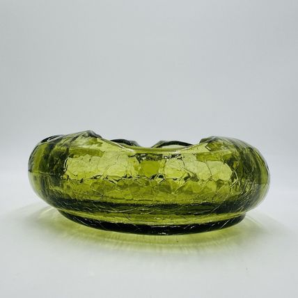Viking Art Glass Cigar Ashtray Green Crackle MCM Vintage 7in