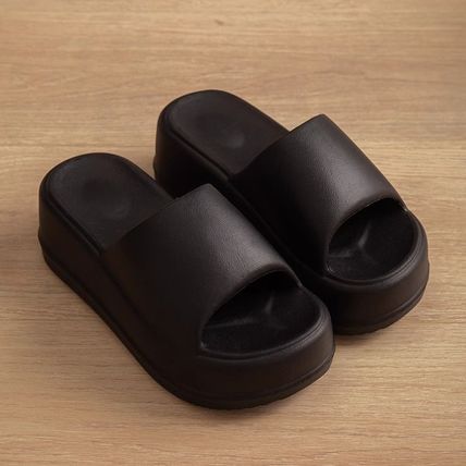 7cm High Heel Flat Slippers Summer Solid Color Non-slip Floor Home Shoes Outdoor