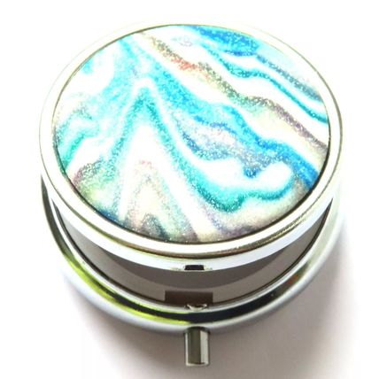 Glitter Pill Box Blue, White, Grey & Purple Swirls Round 2 CM Christmas Gift