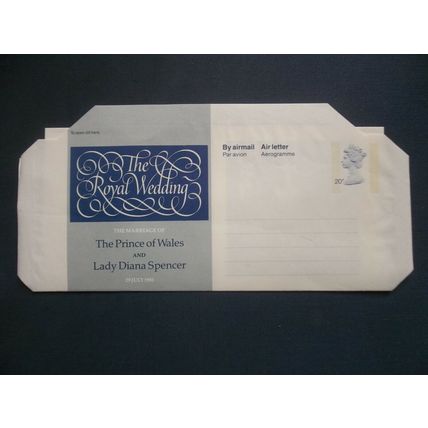 UNUSED AEROGRAMME ROYAL WEDDING 1981 20p AIR MAIL LETTER PRINCE CHARLES DIANA