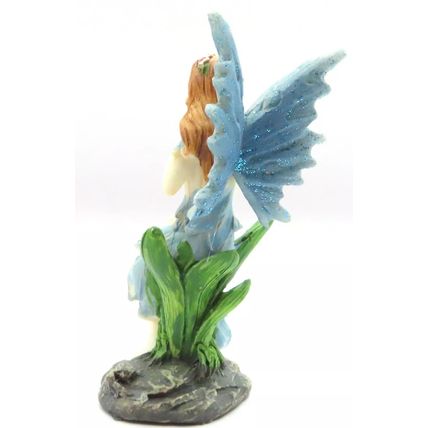 Sitting Fairy Ornament Figurine Blue Dress & Blue Wings 8.3 CM Great Gift Decor