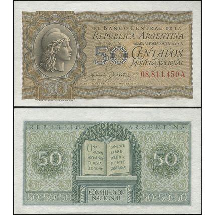 Argentina. Banknote 50 centavos. L.1947 (1950). Unc. Paper. Cat# P.259a