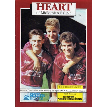Hearts v Dunfermline Ath. (Premier League) Saturday 6 April 1991