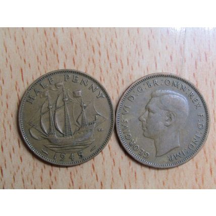 GB 1945 George VI Ship Half Penny Coin