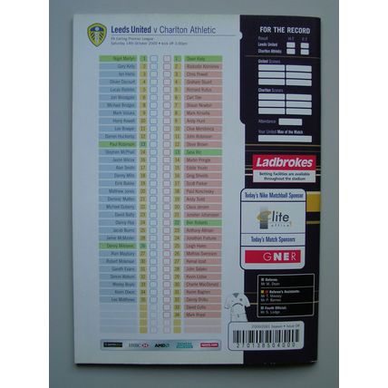 LEEDS UNITED v CHARLTON ATHLETIC Premier League 14/10/2000