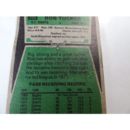 1975 Topps Football Card # 255 Bob Tucker Very Good (3) New York Giants