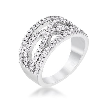 4Ct Rhodium Plated Classic Twist Wide CZ Ring