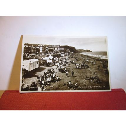 THE BEACH, TEIGNMOUTH, DEVON. unused vintage postcard RP by Valentine c.1933 =