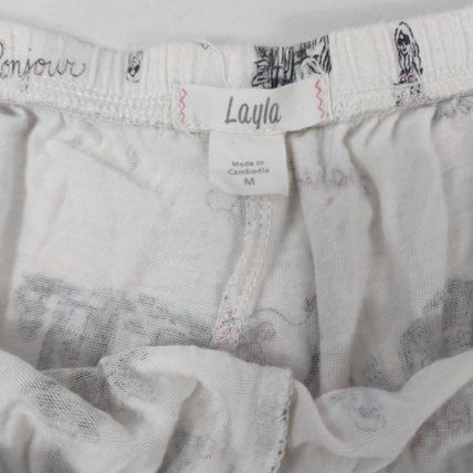 Layla Women's Sleepwear Shorts White/Black Elastic Waist Sz Med Juniors