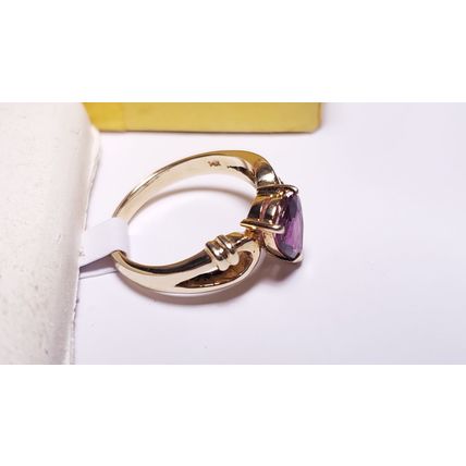 Estate 1.00ct Natural Pear Rhodolite Garnet Fancy Split Shank 14Kt Y/G Ring22388