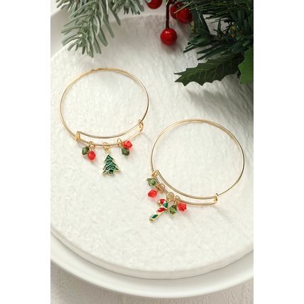 Gold Christmas Candy Cane Beading Pendant Bracelet