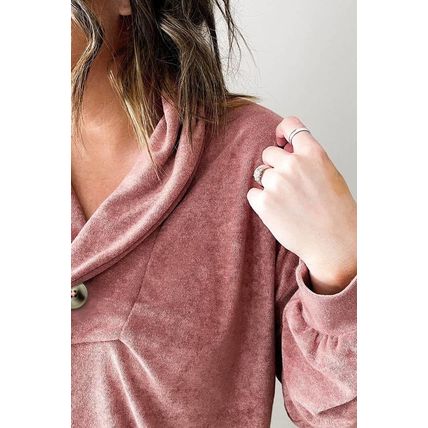 Pink Plus Size Long Sleeve V-Neck Buttoned Top