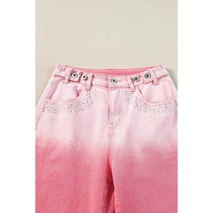 Pink Scattering Rhinestone Gradient Denim Pants