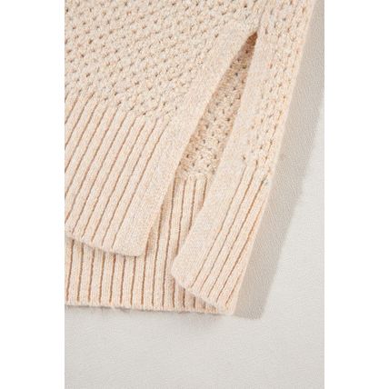 Parchment Loose Eyelet V Neck Drop Shoulder Sweater